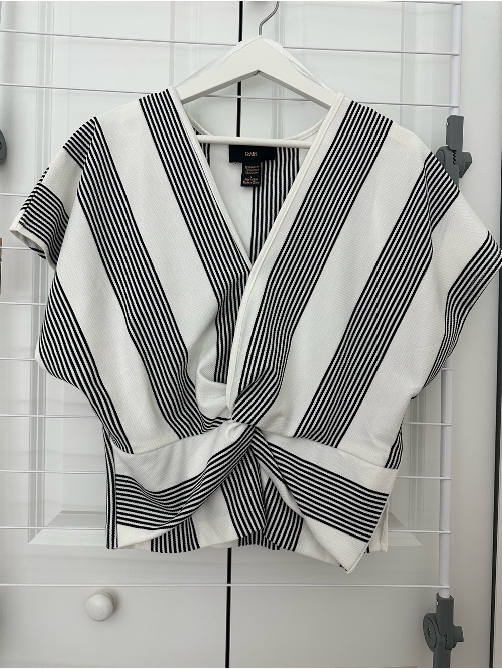 Ramy Brook Black & White Striped Twist-Front Blouse